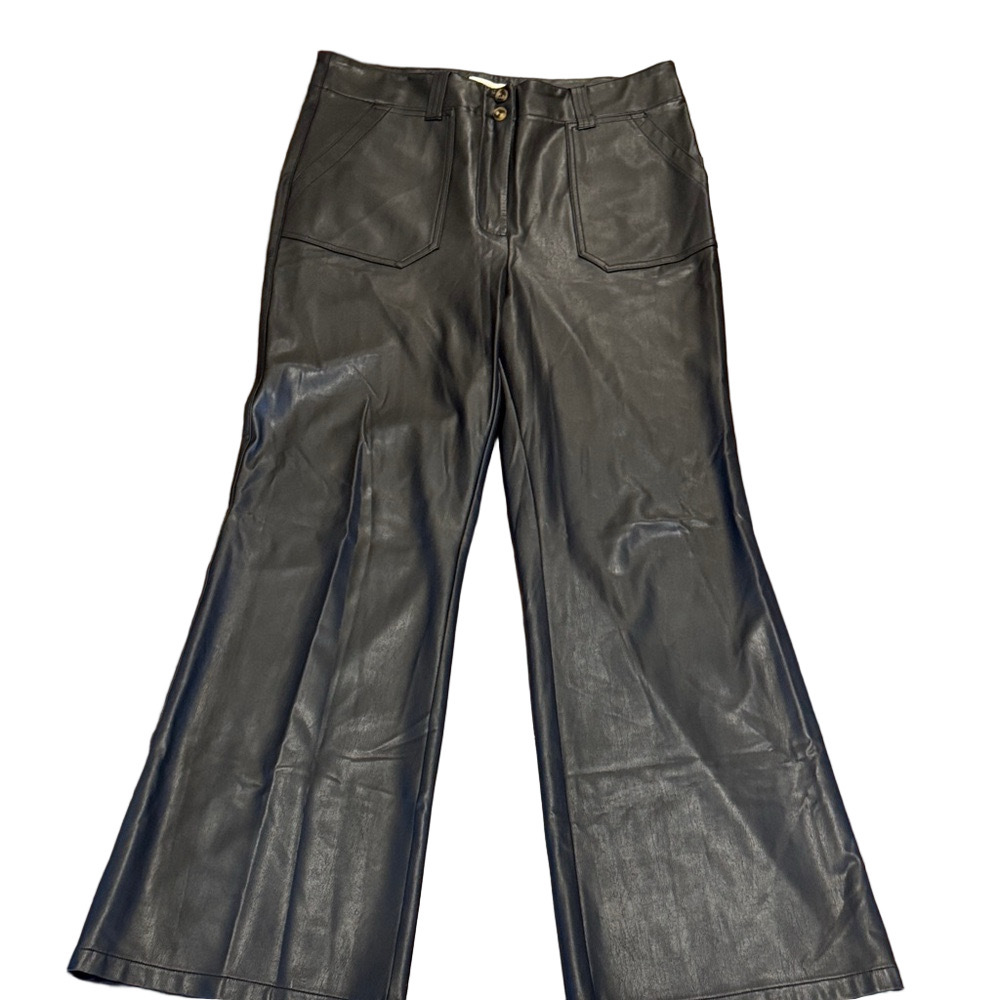 Anthropologie Maeve Naomi Black Wide Leg Faux Leather Pants Size 16 Tall - Picture 5 of 8